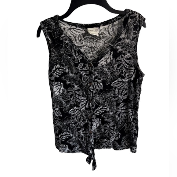 Rachel Zoe Black & Silver Pattern Linen Sleeveless Blouse - Picture 1 of 3